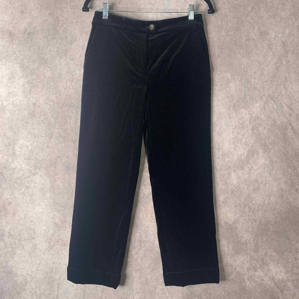 Boden Womens Pants Size 2P Black Velvet Tapered Leg Cropped High Rise Pockets